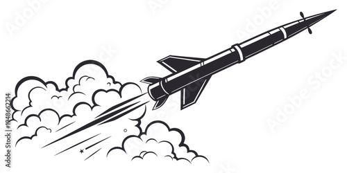 a missile flying through the air with smoke trails Vector