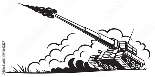 a large military tank firing a missile Vector