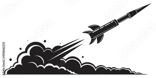 a rocket launching into the sky with smoke and flames Vector