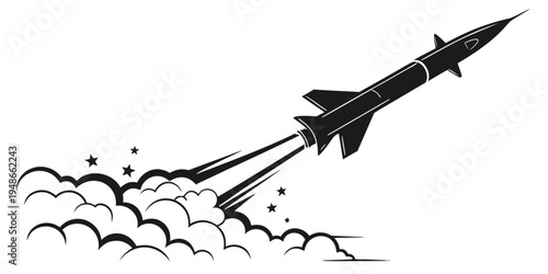 a black silhouette of a missile in flight Vector