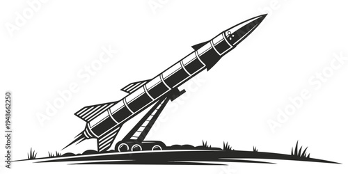 a large rocket sitting on a launch pad Vector