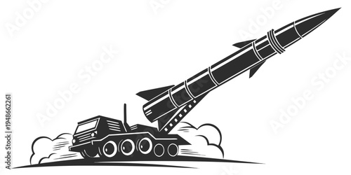 a missile launcher on a military tank launching a rocket Vector