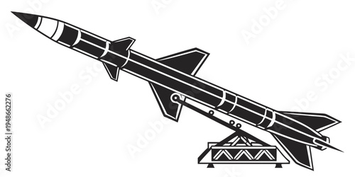 a black and white drawing of a missile on a launcher Vector