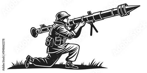 soldier kneeling and aiming a rocket launcher Vector