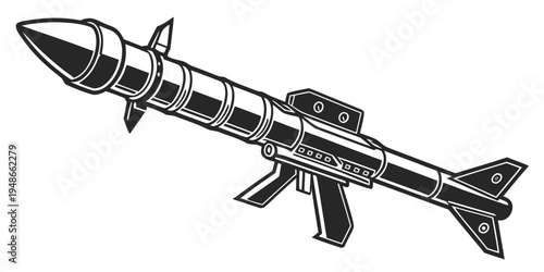 a black and white drawing of a missile Vector