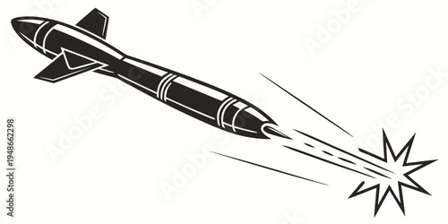 a missile flying through the air with a burst of flames Vector