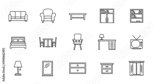 Set of simple furniture icons for interior design