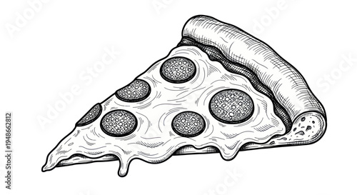 Hand-Drawn Slice of Pepperoni Pizza with Melted Cheese