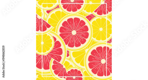 Vibrant Citrus Slices Pattern: Grapefruit and Lemon Halves Background