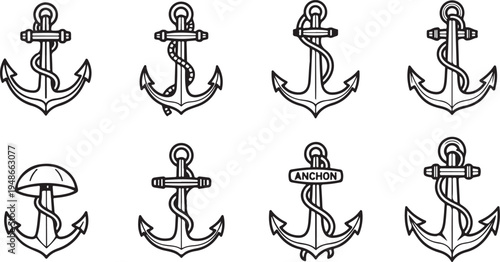A collection of various anchor designs showcasing different styles and intricacies Vector