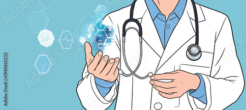 Doctor using technology to analyze data during a medical consultation in a clinic