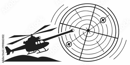 a helicopter is flying next to a radar screen Vector