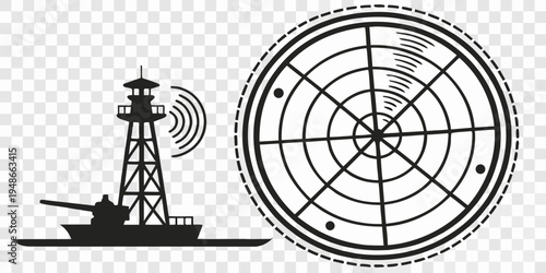 a ship with a large radar dish on a target background Vector