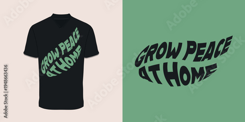 Grow Peace At Home Minimal Plant Quote Botanical Typography Design