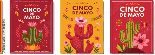 Cinco de Mayo celebration with colorful cacti and festive decorations