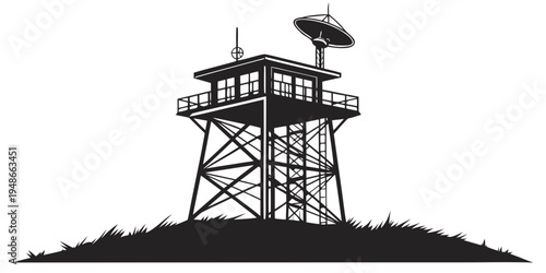 a tall metal watchtower with a solar panel on top Vector