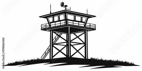 a tall tower with a railing and a small platform Vector