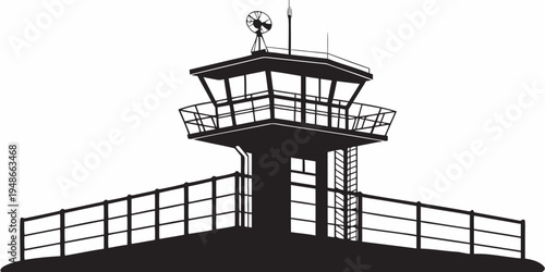 a black silhouette of a watchtower with a railing Vector