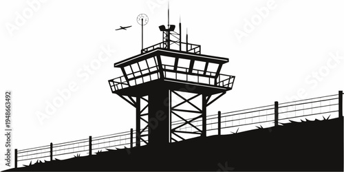 a tall tower with a railing on top Vector