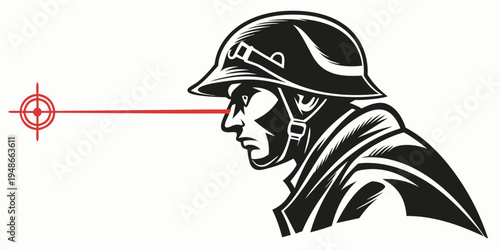 a soldier wearing a helmet with a red targeting laser Vector