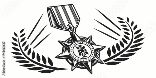 a silver medal with a star and laurel wreath Vector