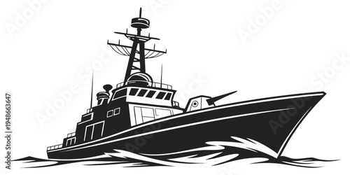 a large ship with a tower on top is sailing through the water Vector