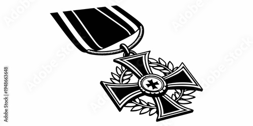 Iron cross medal with ribbon and laurel wreath Vector