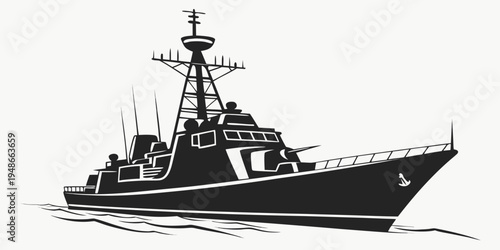 a large naval ship sailing on the water Vector