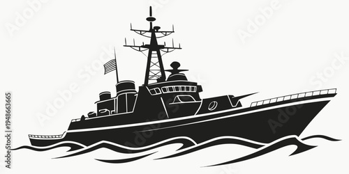 a large warship with a flag on the mast Vector
