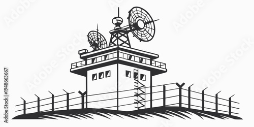 a guard tower with a satellite dish on top Vector