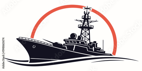 a large naval ship with a tall tower Vector