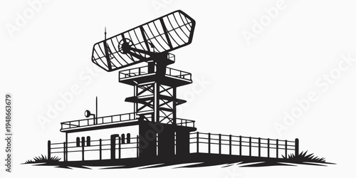 a large radar tower on a small building Vector