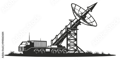a large truck with a satellite dish on a tower Vector