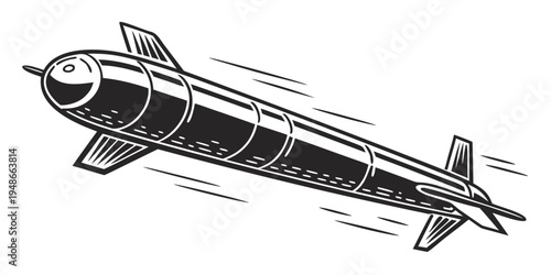 a black and white drawing of a missile Vector