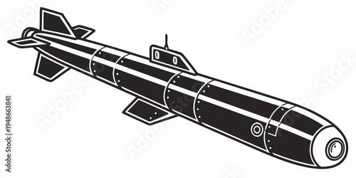 a black and white drawing of a torpedo Vector