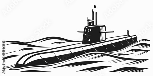 a black and white illustration of a submarine Vector