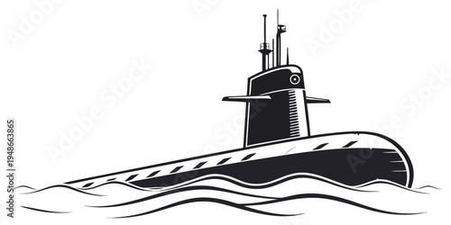 a black and white drawing of a submarine Vector