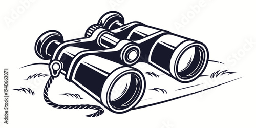 a pair of black binoculars with a strap Vector
