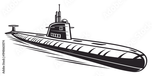 a black and white submarine on the water Vector