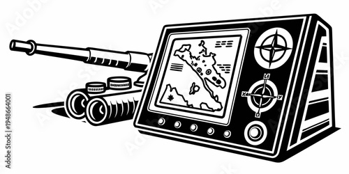 a black and white drawing of a tank simulator Vector