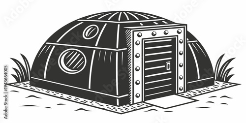 a large metal dome shaped building with a door Vector