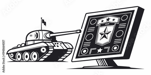 a tank is aiming at a computer screen Vector
