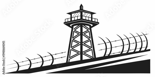a tall watchtower with a fence Vector