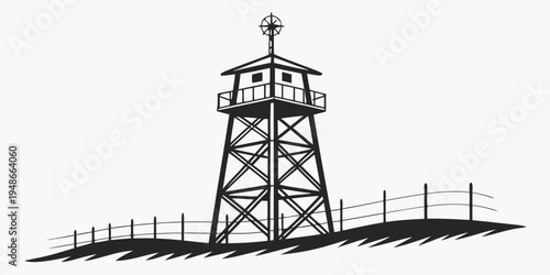 a tall tower with a fence around it Vector