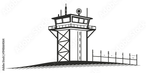 a tall tower with a fence next to it Vector