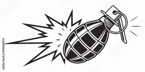 a black and white drawing of a grenade exploding Vector