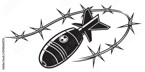 a bomb wrapped in barbed wire Vector