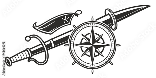 a sword, compass and dagger on a white background Vector