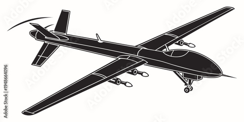 a black drone with a long wingspan and propellers Vector