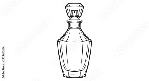 Luxury perfume bottle, empty glass fragrance container, elegant crystal decanter, vector illustration